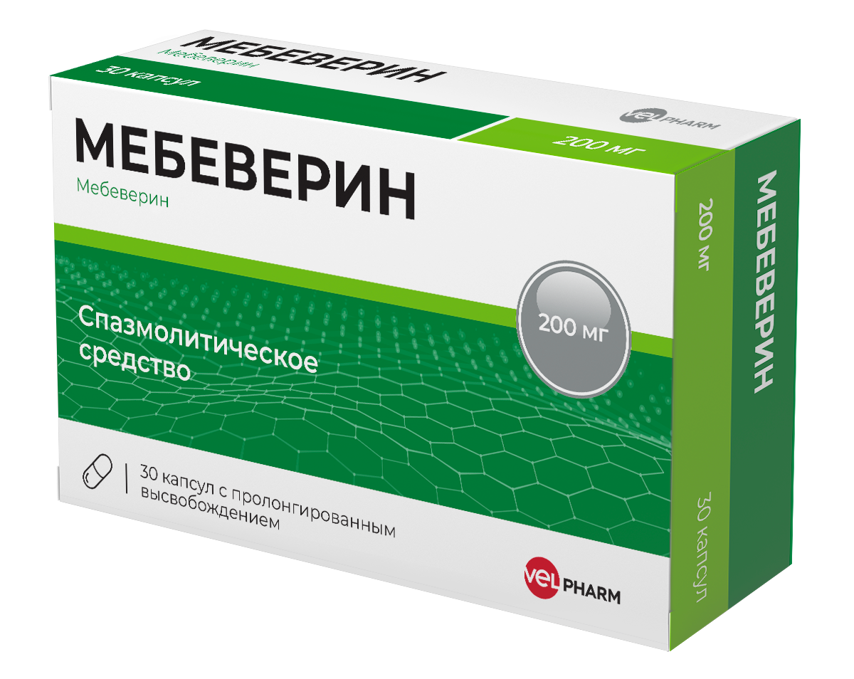 МЕБЕВЕРИН КАПС. С ПРОЛОНГ. ВЫСВ. 200МГ №30 ВЕЛФАРМ