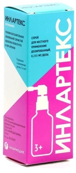 ИНЛАРТЕКС СПРЕЙ Д/МЕСТН. ПРИМ. ДОЗИР. 0,255МГ/ДОЗА ФЛ. 30МЛ (176ДОЗ)