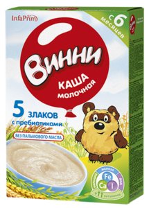 ВИННИ КАША МОЛОЧНАЯ 5 ЗЛАКОВ С ПРЕБИОТИКАМИ 200Г 6МЕС+