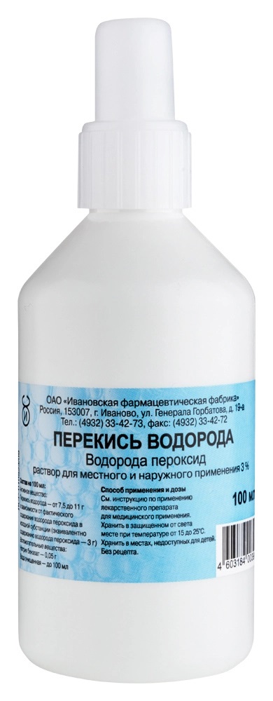 ПЕРЕКИСЬ ВОДОРОДА Р-Р Д/МЕСТН. И НАРУЖ. ПРИМ. 3% ФЛ. 100МЛ ИВАНОВСКАЯ ФФ
