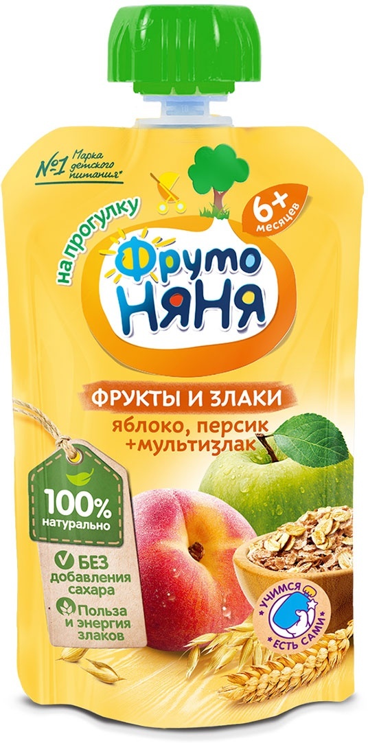 ФРУТОНЯНЯ ПЮРЕ ЯБЛОКО/ПЕРСИК/ЗЛАКИ 130Г 6МЕС+