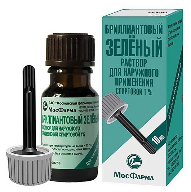БРИЛЛИАНТОВЫЙ ЗЕЛЕНЫЙ Р-Р Д/НАРУЖ. ПРИМ. СПИРТ. 1% ФЛ. С ЛОПАТКОЙ 10МЛ МОСКОВСКАЯ ФФ