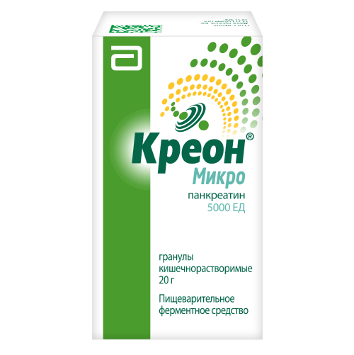 КРЕОН МИКРО ГРАН. КИШ/РАСТ. 5000ЕД ФЛ. С МЕРНОЙ ЛОЖКОЙ 20Г