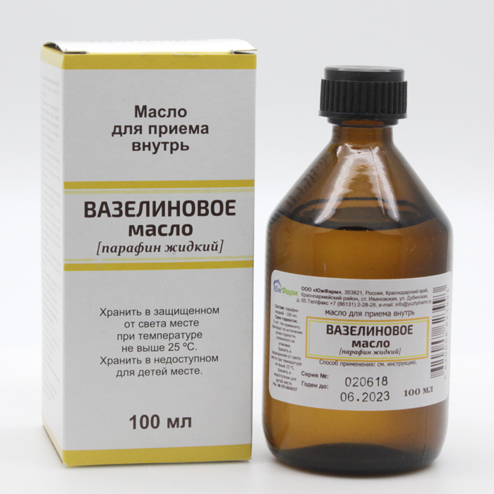 ВАЗЕЛИНОВОЕ МАСЛО Д/ПРИЕМА ВНУТРЬ ФЛ. 100МЛ ЮЖФАРМ