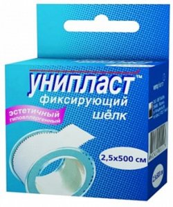 УНИПЛАСТ ЛЕЙКОПЛАСТЫРЬ ФИКСИРУЮЩИЙ НА ШЕЛКОВОЙ ОСНОВЕ 2,5Х500СМ