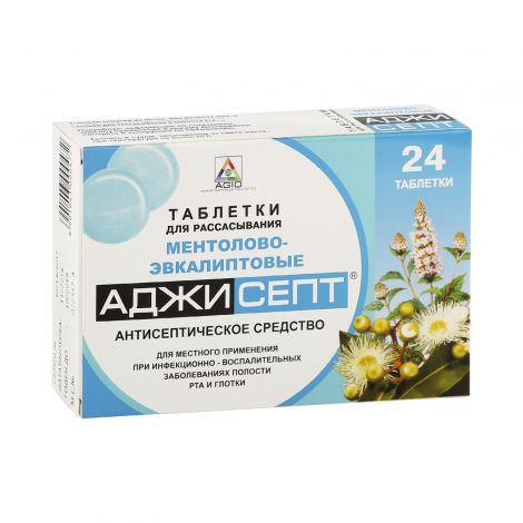 АДЖИСЕПТ ТАБЛ. Д/РАССАС. 0,6МГ+1,2МГ СО ВКУСОМ МЕНТОЛА И ЭВКАЛИПТА №24