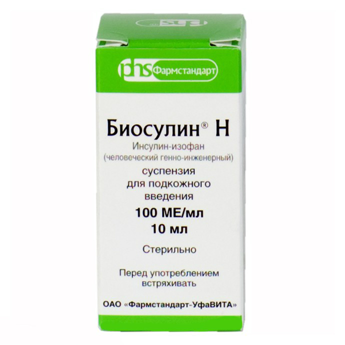 БИОСУЛИН Н СУСП. ДЛЯ П/К ВВЕД. 100МЕ/МЛ ФЛ. 10МЛ №1